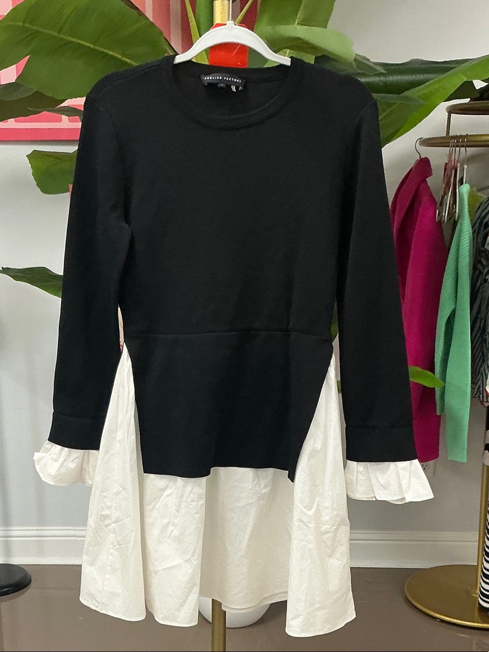 English Factory Black and White Layered-Style Girls Sweater